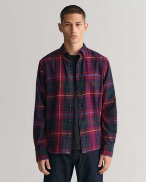 Gant Regular Fit Plaid Flannel Checked Men's Shirts Plumped Red | EIMVW-2867