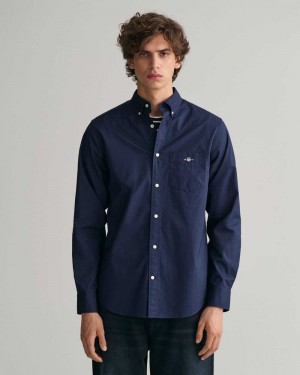 Gant Regular Fit Poplin Men's Shirts Marine | VBQCK-5063