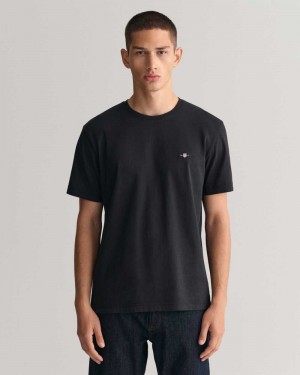 Gant Regular Fit Shield Men's T-Shirt Black | QVACU-0275