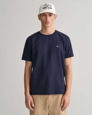 Gant Regular Fit Shield Men's T-Shirt Evening Blue | UNDTX-9634