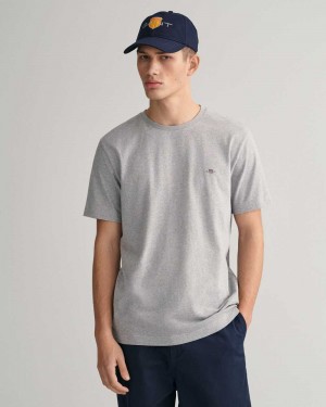 Gant Regular Fit Shield Men's T-Shirt Grey Melange | UMGLA-8569