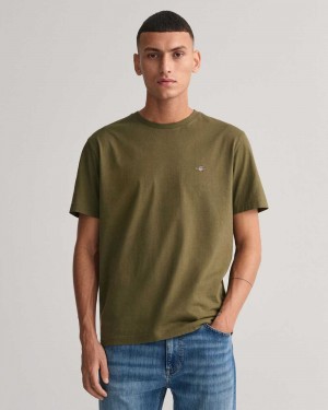 Gant Regular Fit Shield Men's T-Shirt Racing Green | QRPZI-8091