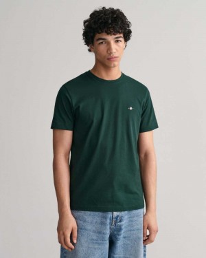 Gant Regular Fit Shield Men's T-Shirt Tartan Green | EHTOS-6873