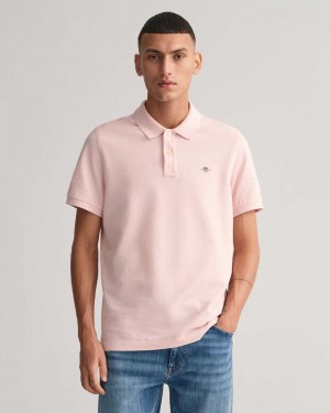 Gant Regular Fit Shield Piqué Men's Polo Shirt Faded Pink | NDMOV-3658