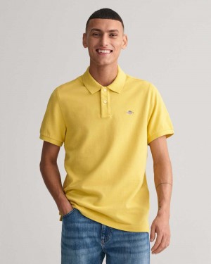 Gant Regular Fit Shield Piqué Men's Polo Shirt Parchment Yellow | ODYZU-1506