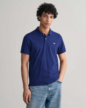 Gant Regular Fit Shield Piqué Men's Polo Shirt Rich Navy | HVBEY-7209