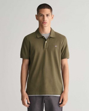 Gant Regular Fit Shield Piqué Men's Polo Shirt Racing Green | TPYJA-9754