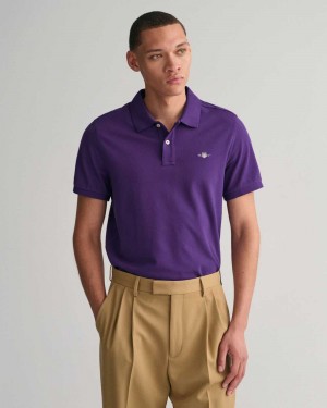 Gant Regular Fit Shield Piqué Men's Polo Shirt Pansy Purple | WAUEJ-3162