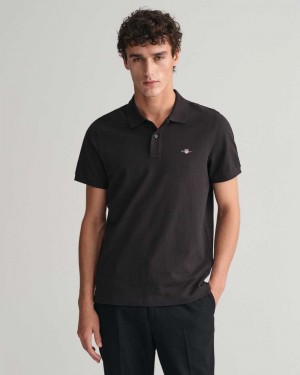 Gant Regular Fit Shield Piqué Men's Polo Shirt Black | FHRPE-8796