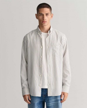 Gant Regular Fit Striped Archive Oxford Men's Shirts Beige White | XKJZG-8439