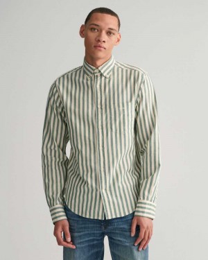 Gant Regular Fit Striped Archive Oxford Men's Shirts Forest Green | DNVPX-5639