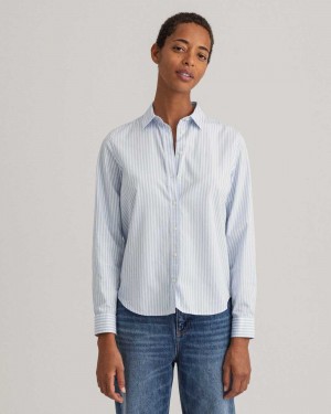 Gant Regular Fit Striped Broadcloth Women's Shirts Hamptons Blue | HVFPI-2503