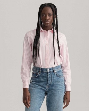 Gant Regular Fit Striped Broadcloth Women's Shirts Preppy Pink | ILHVW-2156