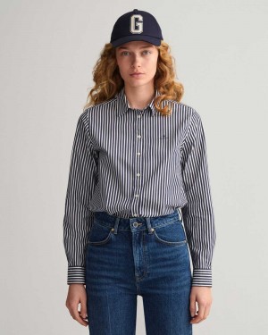 Gant Regular Fit Striped Broadcloth Women's Shirts Classic Blue | YRPDA-4903