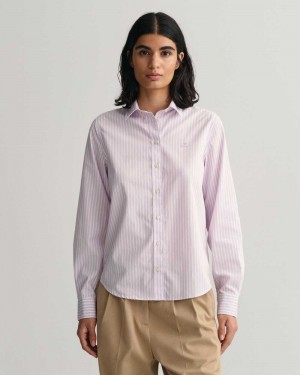 Gant Regular Fit Striped Broadcloth Women's Shirts Soothing Lilac | RWTLE-4873