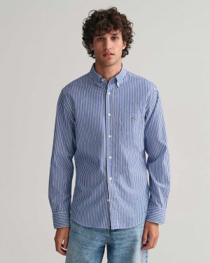 Gant Regular Fit Striped Poplin Men's Shirts College Blue | XCNHO-1064