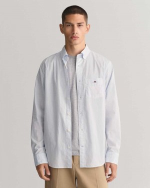 Gant Regular Fit Striped Poplin Men's Shirts Light Blue | OJMNL-5689