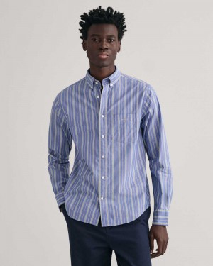 Gant Regular Fit Striped Poplin Men's Shirts College Blue | SHEVA-9842