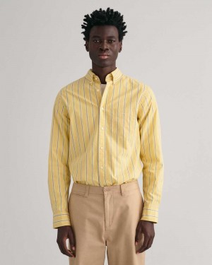 Gant Regular Fit Striped Poplin Men's Shirts Parchment Yellow | ONGFY-4172