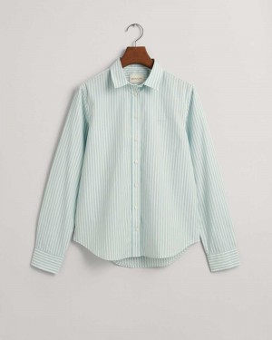 Gant Regular Fit Striped Poplin Women's Shirts Dusty Turquoise | FVWDC-9560