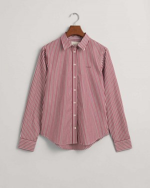 Gant Regular Fit Striped Poplin Women's Shirts Plumped Red | QWPTA-5126