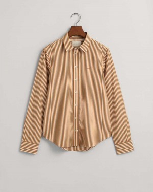 Gant Regular Fit Striped Poplin Women's Shirts Cinnamon Brown | FLTZU-0197