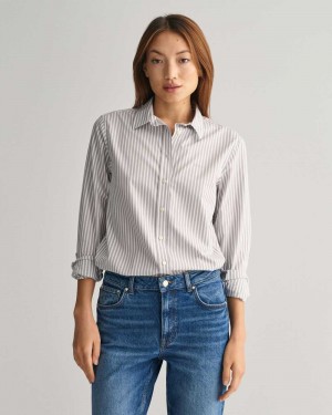 Gant Regular Fit Striped Poplin Women's Shirts Mid Grey | EIOQZ-6485