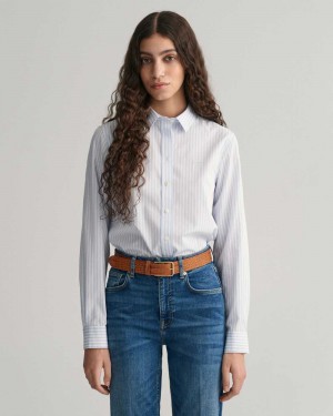 Gant Regular Fit Striped Poplin Women's Shirts Light Blue | DSHTM-5289