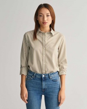 Gant Regular Fit Striped Poplin Women's Shirts Cumin Brown | JTOQI-5296