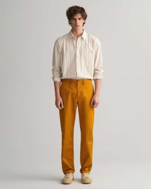 Gant Regular Fit Twill Men's Chino Pants Mustard Brown | GOXLY-8431