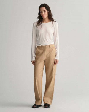 Gant Relaxed Fit Cargo Women's Pants Dark Khaki | MGQXV-4632