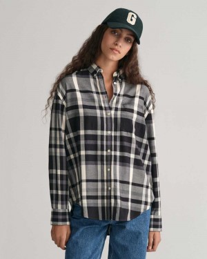 Gant Relaxed Fit Checked Flannel Women's Shirts Ebony Black | CLMFY-6238