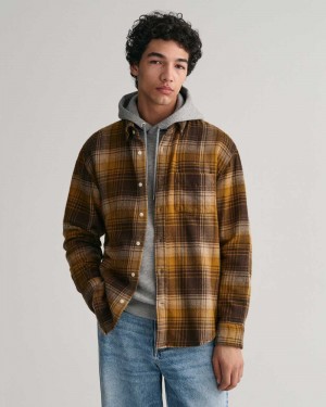 Gant Relaxed Fit Checked Heavy Flannel Men's Shirts Woody Brown | XPGOJ-7248