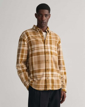 Gant Relaxed Fit Checked Twill Men's Shirts Mustard Beige | MIQBZ-7084