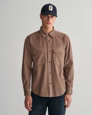 Gant Relaxed Fit Corduroy Men's Shirts Desert Brown | VNHSW-1378