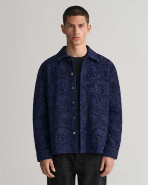 Gant Relaxed Fit Embroidered Men's Shirts Rich Navy | SAHRJ-9308