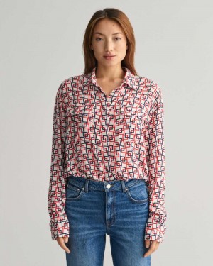 Gant Relaxed Fit Geometric Print Women's Shirts Cream | EJFCD-1269