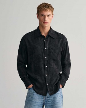 Gant Relaxed Fit Jacquard Cupro Viscose Men's Shirts Black | XUBTI-0826