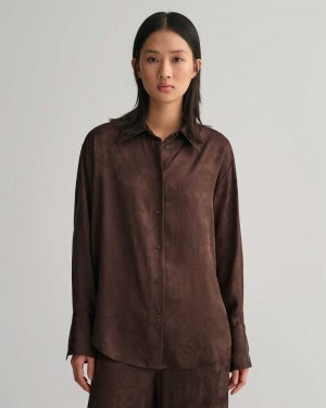 Gant Relaxed Fit Lace Jacquard Women's Shirts Rich Brown | NLHJT-9741