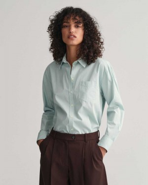 Gant Relaxed Fit Poplin Women's Shirts Dusty Turquoise | VDQWU-6354