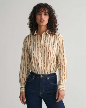 Gant Relaxed Fit Rope Striped Cotton Voile Women's Shirts Linen | UCAZK-2743