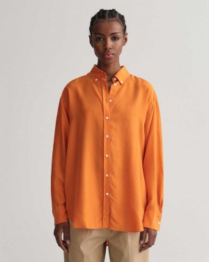 Gant Relaxed Fit Silk Women's Shirts Pumpkin Orange | JCBPH-8275