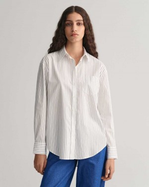 Gant Relaxed Fit Striped Poplin Women's Shirts White | BPNAU-2346