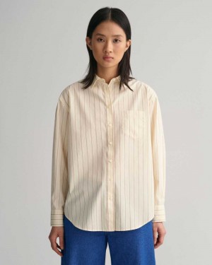 Gant Relaxed Fit Striped Poplin Women's Shirts Linen | KQDJP-9108