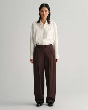 Gant Relaxed Fit Tapered Leg Wool Women's Pants Rich Brown | ZSFBH-2830