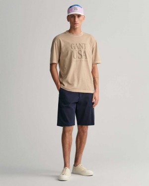 Gant Relaxed Fit Twill Men's Shorts Marine | SRIPD-3856