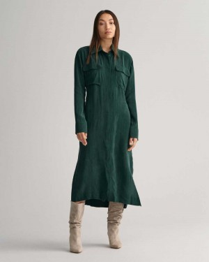 Gant Relaxed Fit Utility Shirt Women's Dress Tartan Green | KCBOY-2081