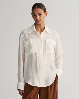 Gant Relaxed Fit Utility Women's Shirts Beige White | AVNHJ-4502