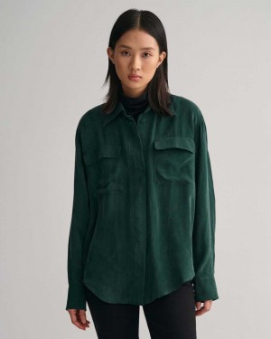 Gant Relaxed Fit Utility Women's Shirts Tartan Green | FLSHB-5762