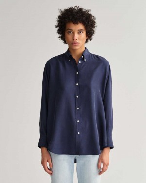 Gant Relaxed Silk Women's Shirts Classic Blue | WLTQH-9712